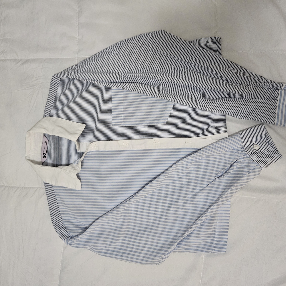 Striped Button-Up Short Boxy  Button Up Shirt XS